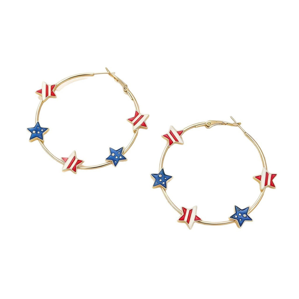 Women's Playful Hoop Earrings with Enamel Star Appliqués and Secure Click Closure