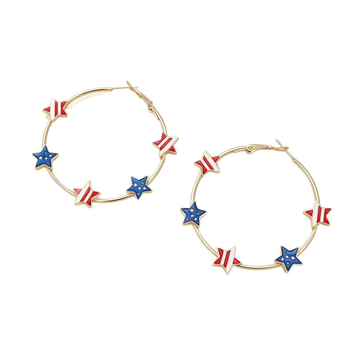 Women's Playful Hoop Earrings with Enamel Star Appliqués and Secure Click Closure