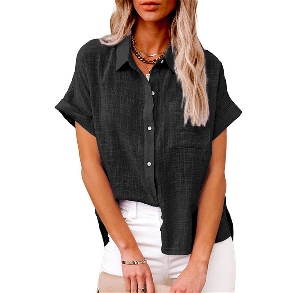 Women's Relaxed Fit Button Down Blouse – Short Sleeve Top