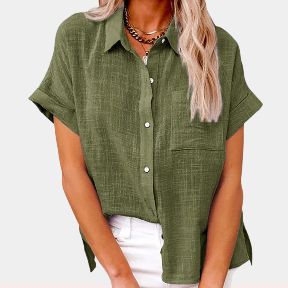 Women's Relaxed Fit Button Down Blouse – Short Sleeve Top