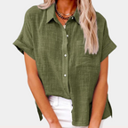 Women's Relaxed Fit Button Down Blouse – Short Sleeve Top