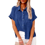 Women's Relaxed Fit Button Down Blouse – Short Sleeve Top