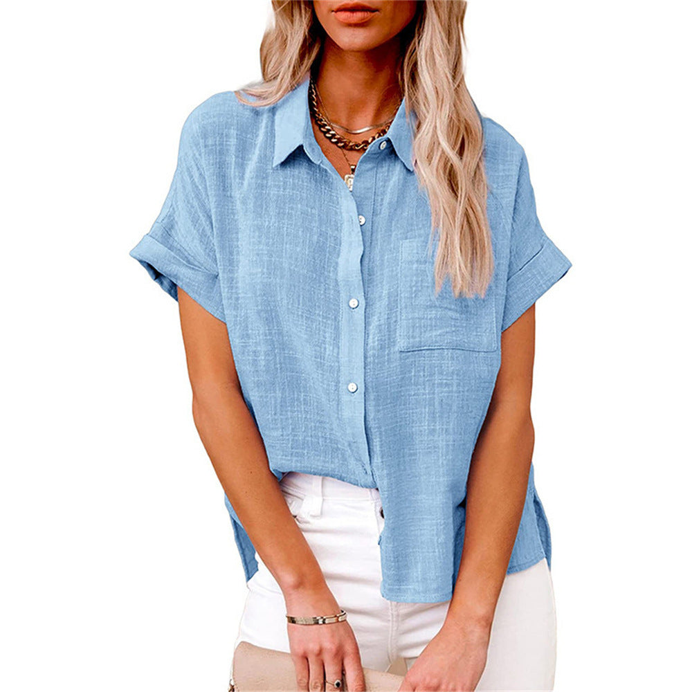 Women's Relaxed Fit Button Down Blouse – Short Sleeve Top