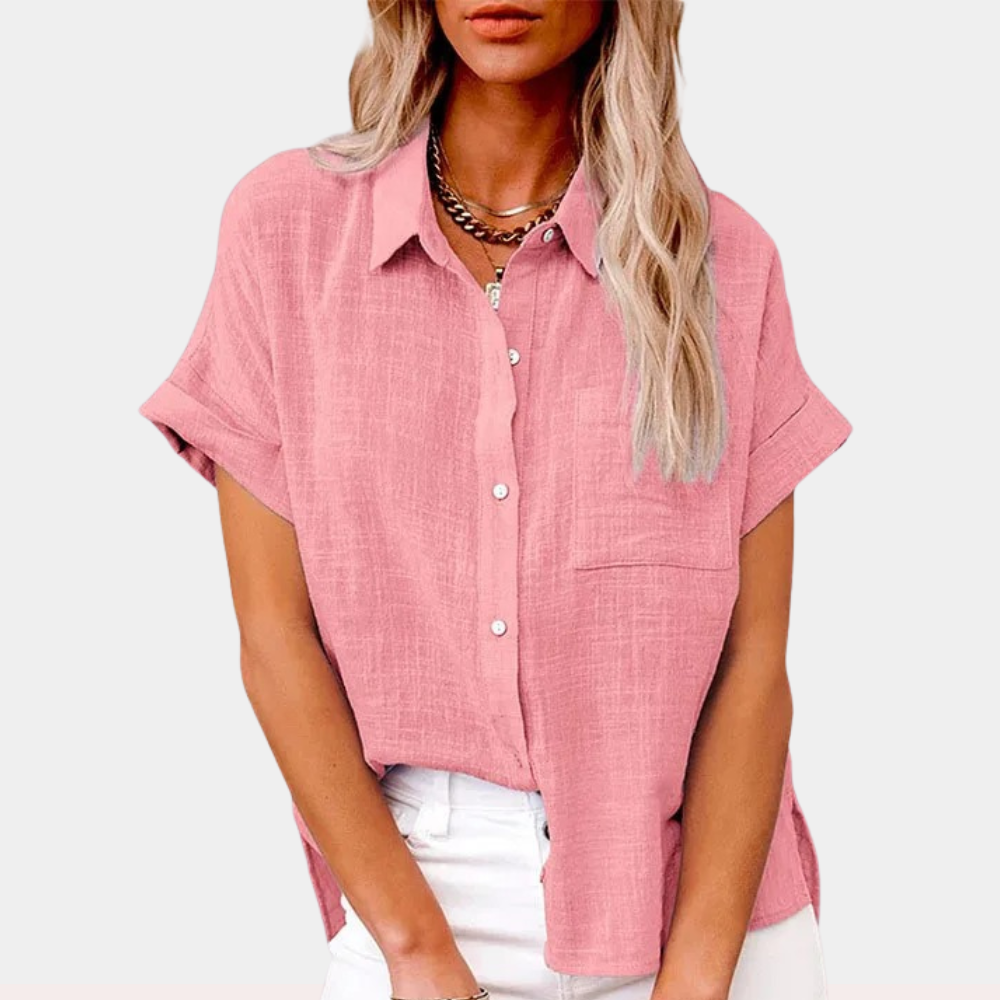 Women's Relaxed Fit Button Down Blouse – Short Sleeve Top