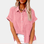 Women's Relaxed Fit Button Down Blouse – Short Sleeve Top