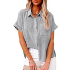 Women's Relaxed Fit Button Down Blouse – Short Sleeve Top