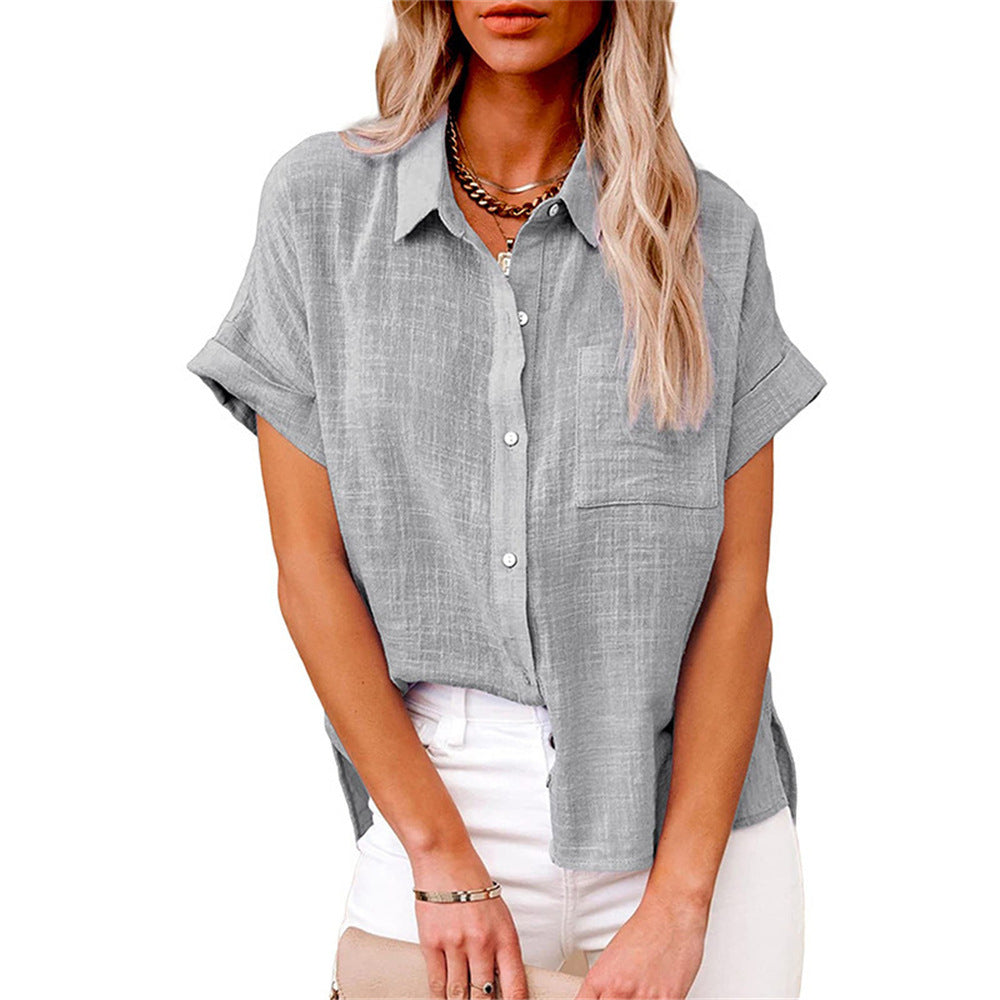 Women's Relaxed Fit Button Down Blouse – Short Sleeve Top