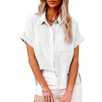 Women's Relaxed Fit Button Down Blouse – Short Sleeve Top