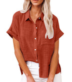 Women's Relaxed Fit Button Down Blouse – Short Sleeve Top