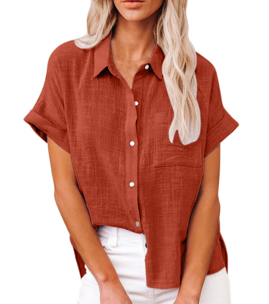 Women's Relaxed Fit Button Down Blouse – Short Sleeve Top