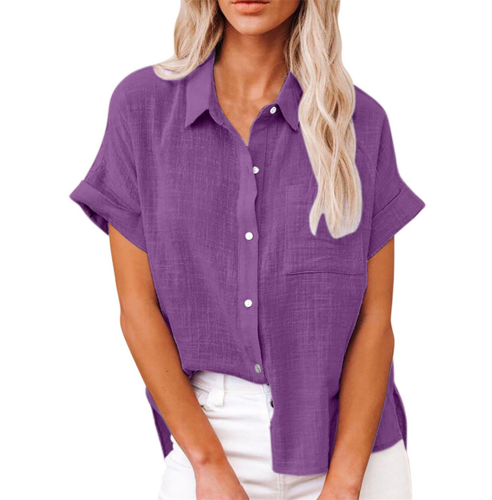 Women's Relaxed Fit Button Down Blouse – Short Sleeve Top