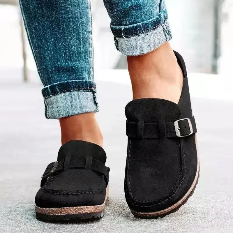 Women's Retro Buckle Flat Mules for Effortless Style