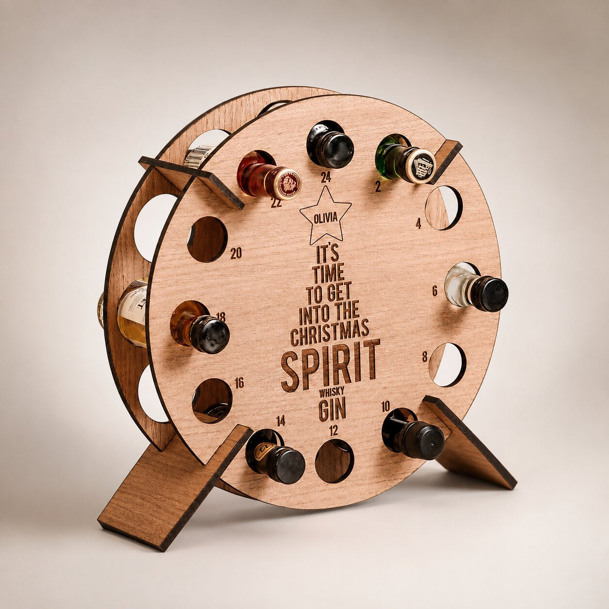 Wooden 24-Slot Wine & Beer Advent Calendar Holder Countdown Display