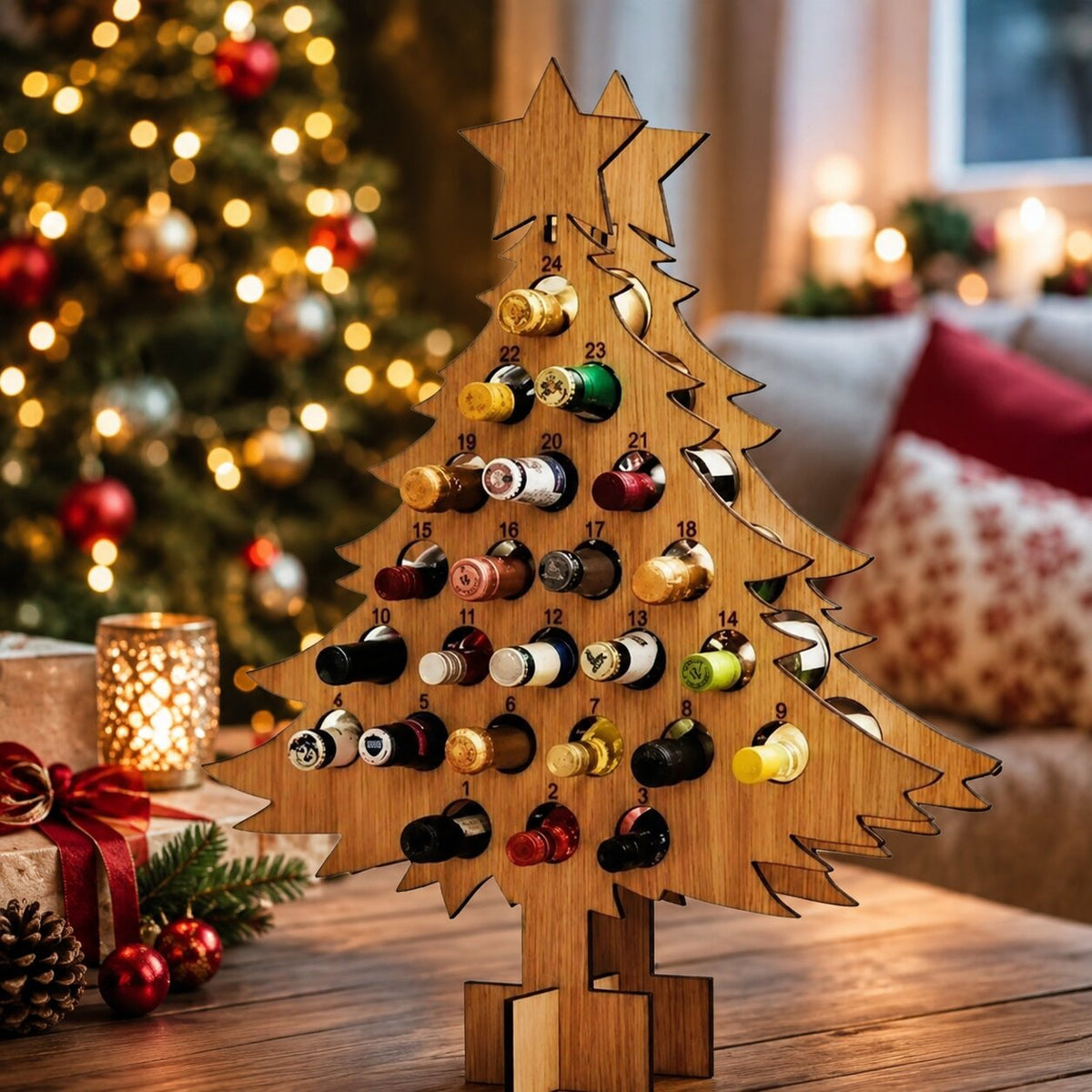 Wooden 24-Slot Wine & Beer Advent Calendar Holder Countdown Display