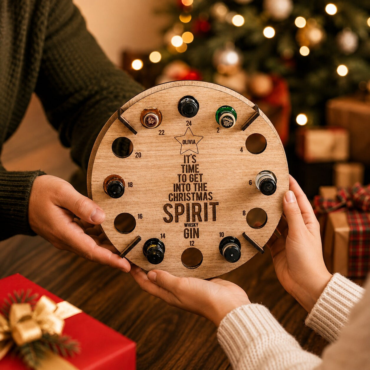 Wooden 24-Slot Wine & Beer Advent Calendar Holder Countdown Display