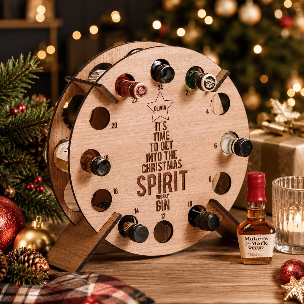 Wooden 24-Slot Wine & Beer Advent Calendar Holder Countdown Display