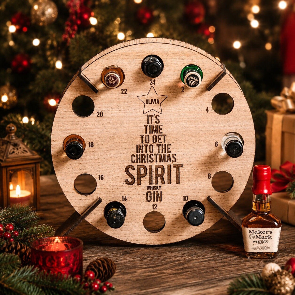 Wooden 24-Slot Wine & Beer Advent Calendar Holder Countdown Display