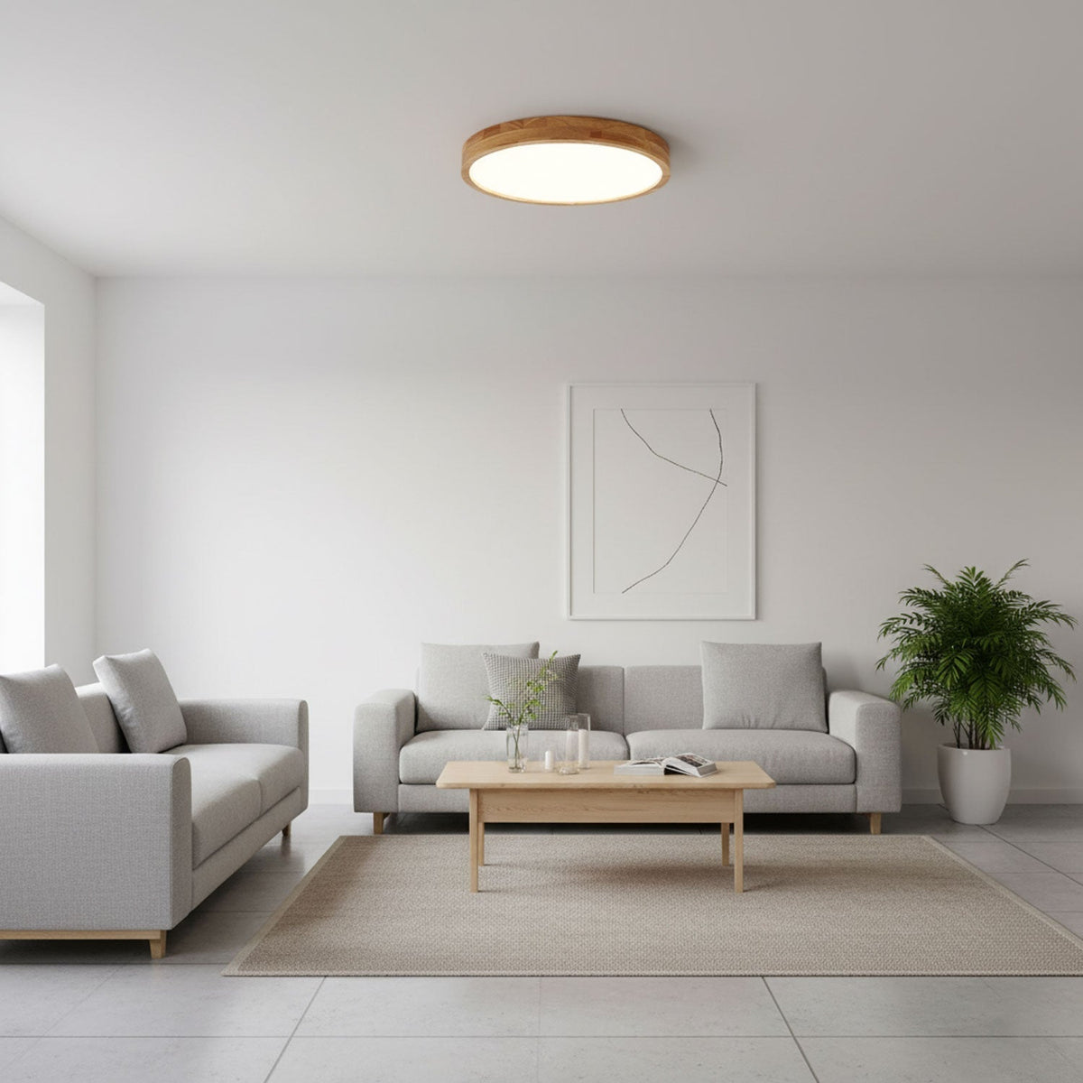 Wooden Geometric Flush Mount LED Ceiling Light