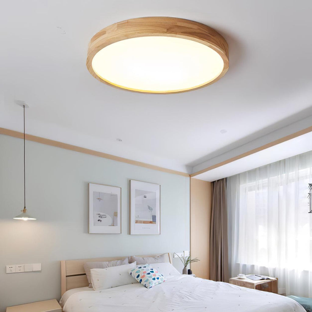 Wooden Geometric Flush Mount LED Ceiling Light