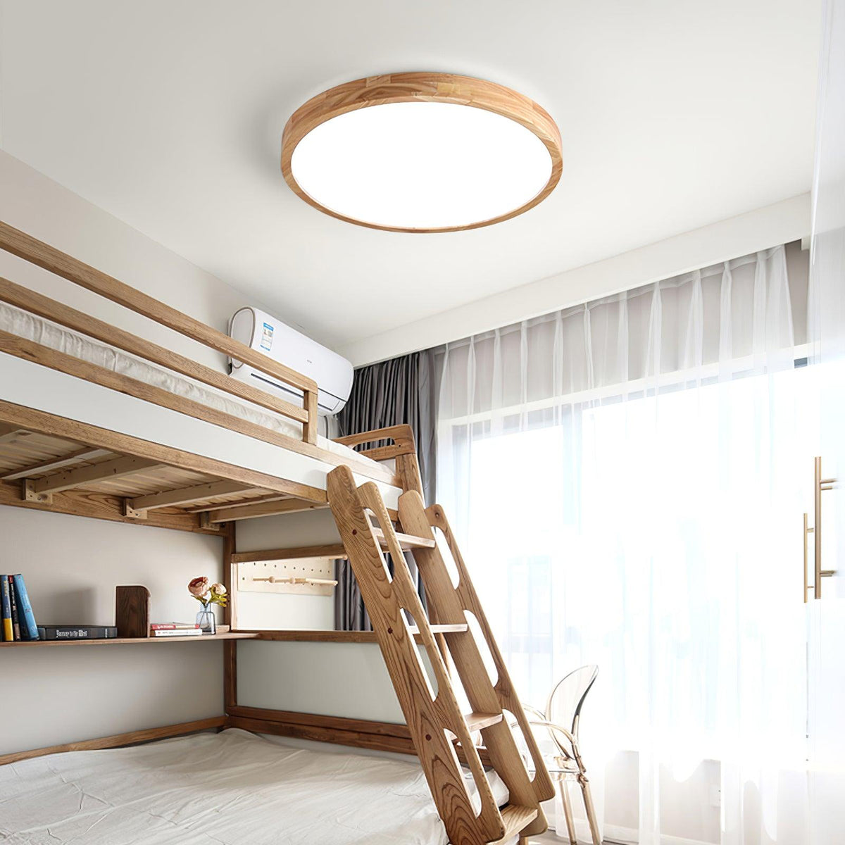 Wooden Geometric Flush Mount LED Ceiling Light