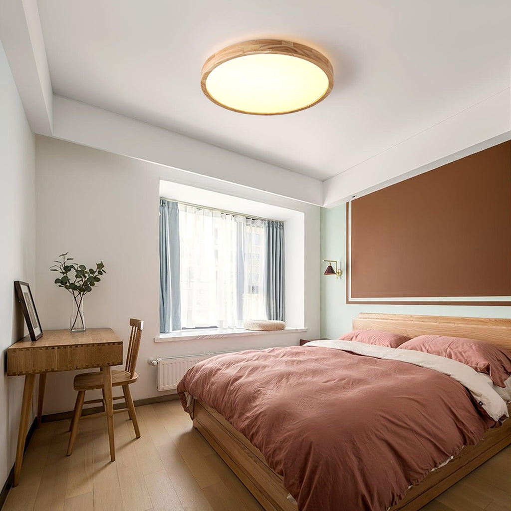 Wooden Geometric Flush Mount LED Ceiling Light
