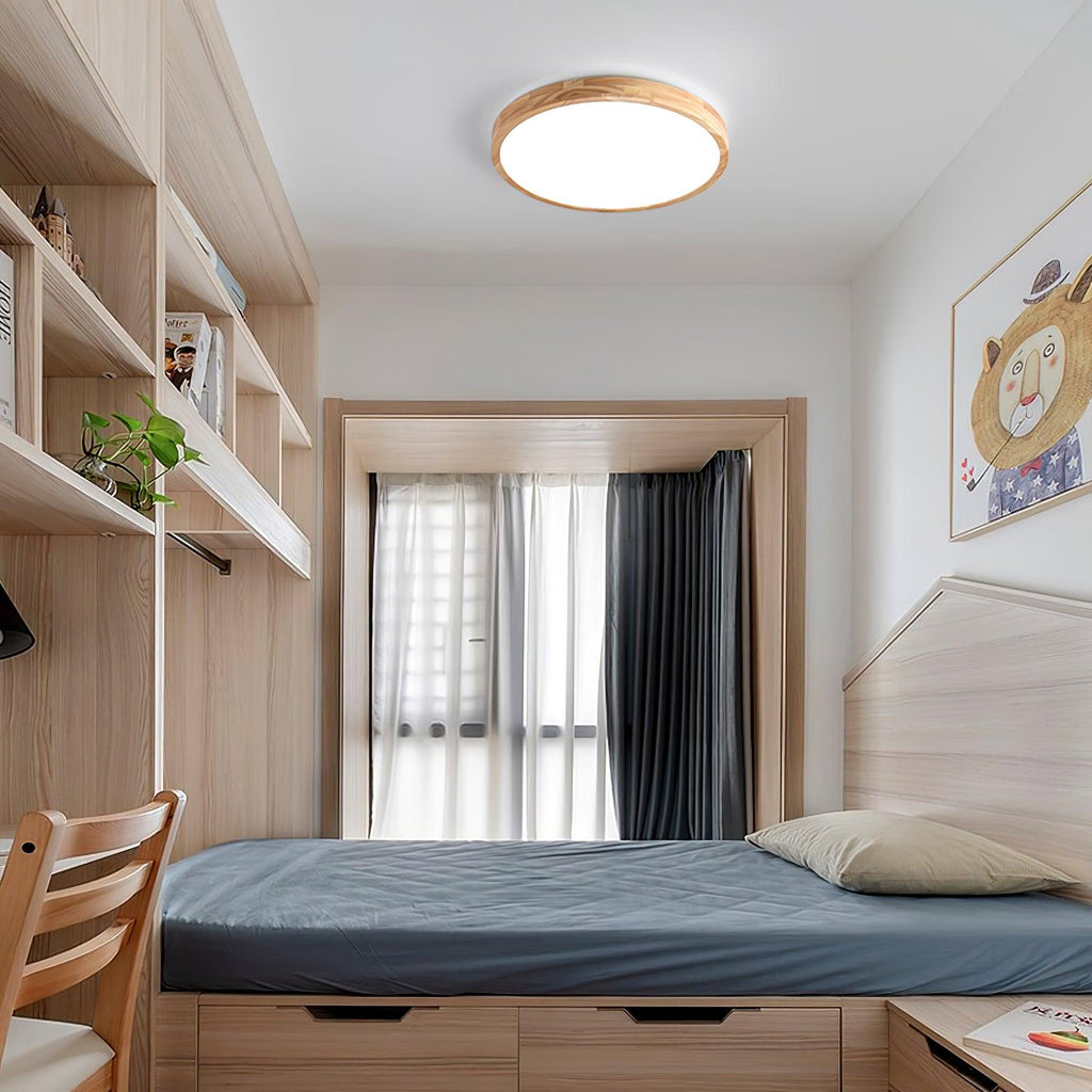 Wooden Geometric Flush Mount LED Ceiling Light