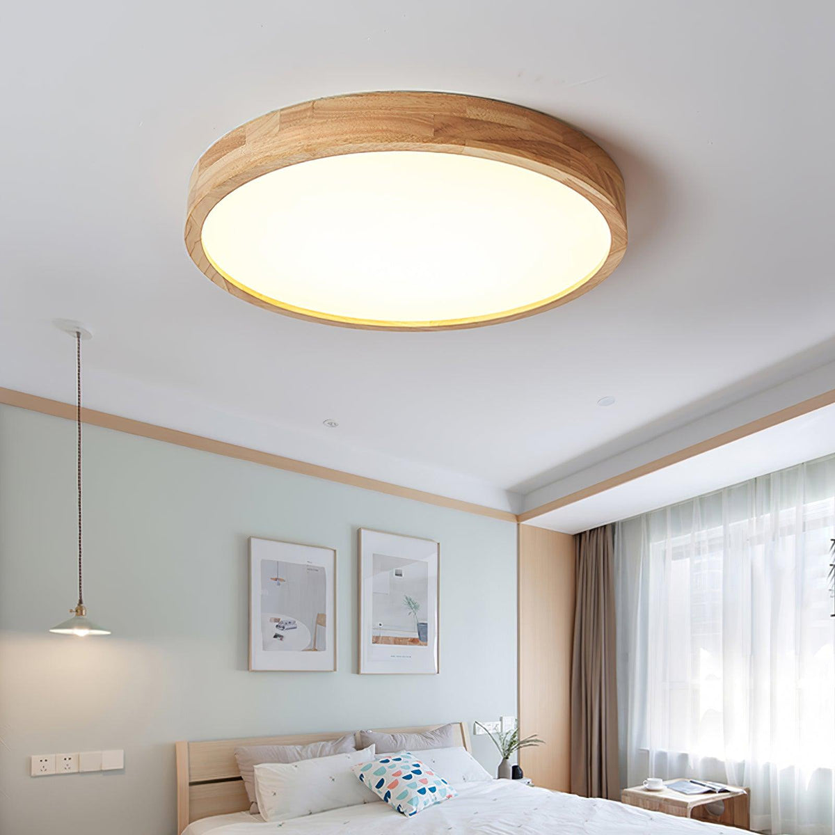 Wooden Geometric Flush Mount LED Ceiling Light