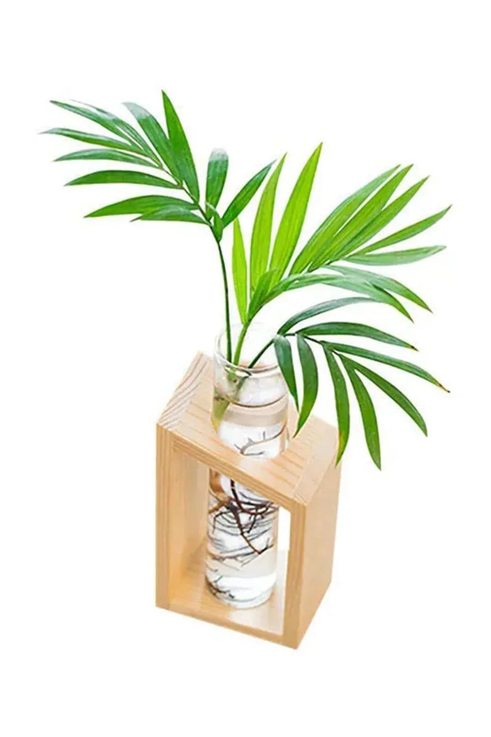 Wooden Plant Pot with Glass Test Tube