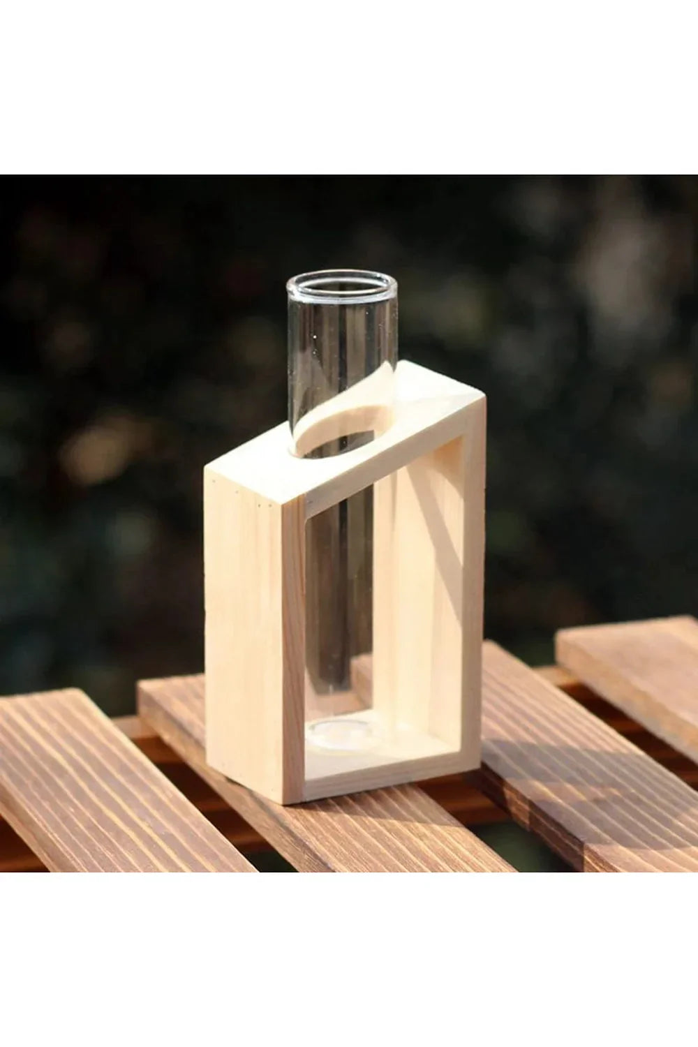 Wooden Plant Pot with Glass Test Tube