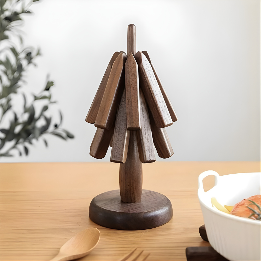 Wooden Table Mat with Tree Design Coaster Set