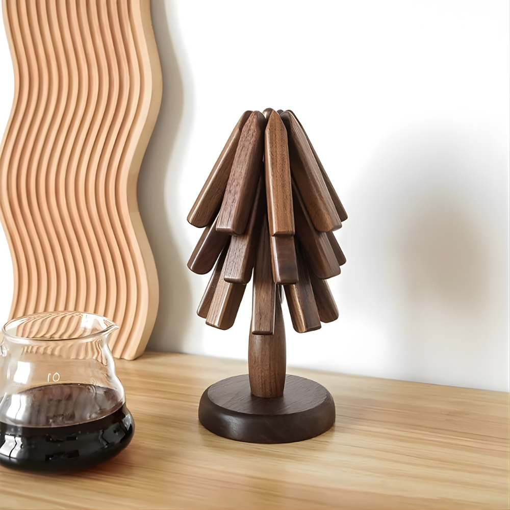Wooden Table Mat with Tree Design Coaster Set