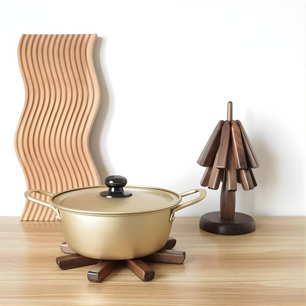 Wooden Table Mat with Tree Design Coaster Set