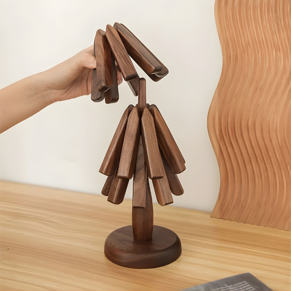 Wooden Table Mat with Tree Design Coaster Set