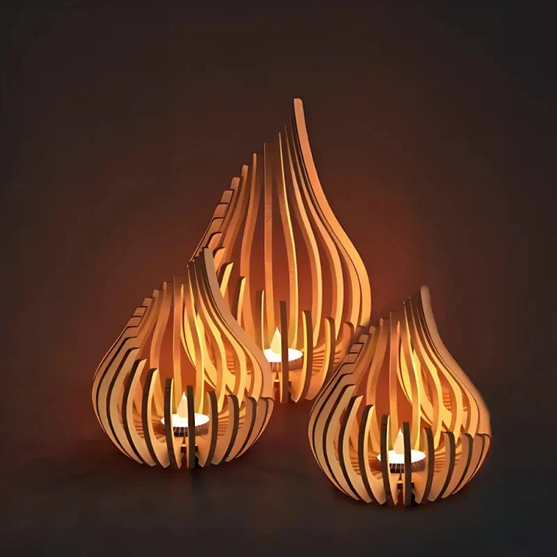 Wooden Teardrop Candle Holder | Hollow Carved Shadow Design | DIY Puzzle Assembly, Available in 4 Sizes