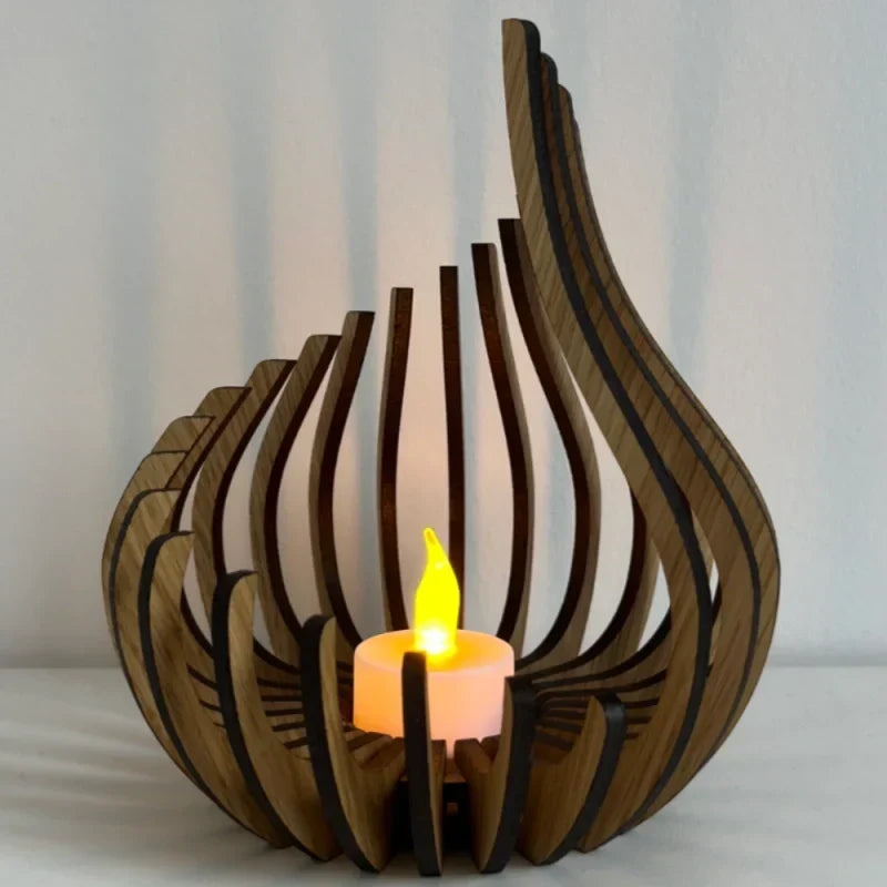 Wooden Teardrop Candle Holder | Hollow Carved Shadow Design | DIY Puzzle Assembly, Available in 4 Sizes