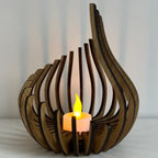 Wooden Teardrop Candle Holder | Hollow Carved Shadow Design | DIY Puzzle Assembly, Available in 4 Sizes