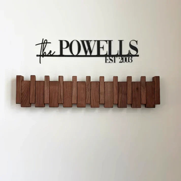 Wooden wall-mounted coat rack with piano key design, elegant and durable