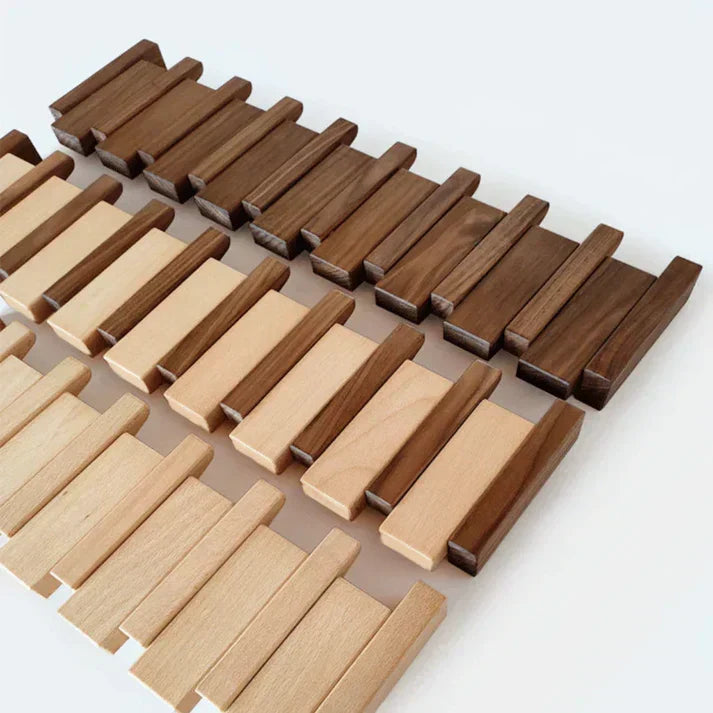 Wooden wall-mounted coat rack with piano key design, elegant and durable