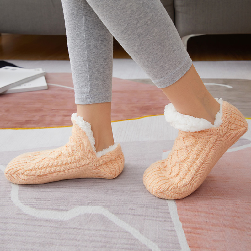 Woven and velvet indoor slipper socks