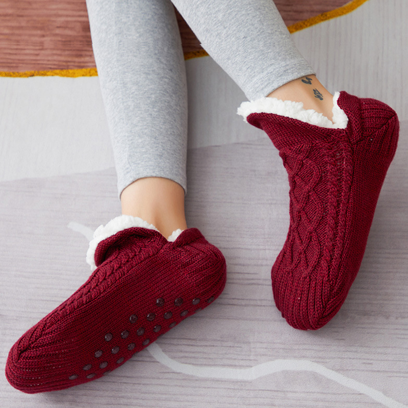 Woven and velvet indoor slipper socks