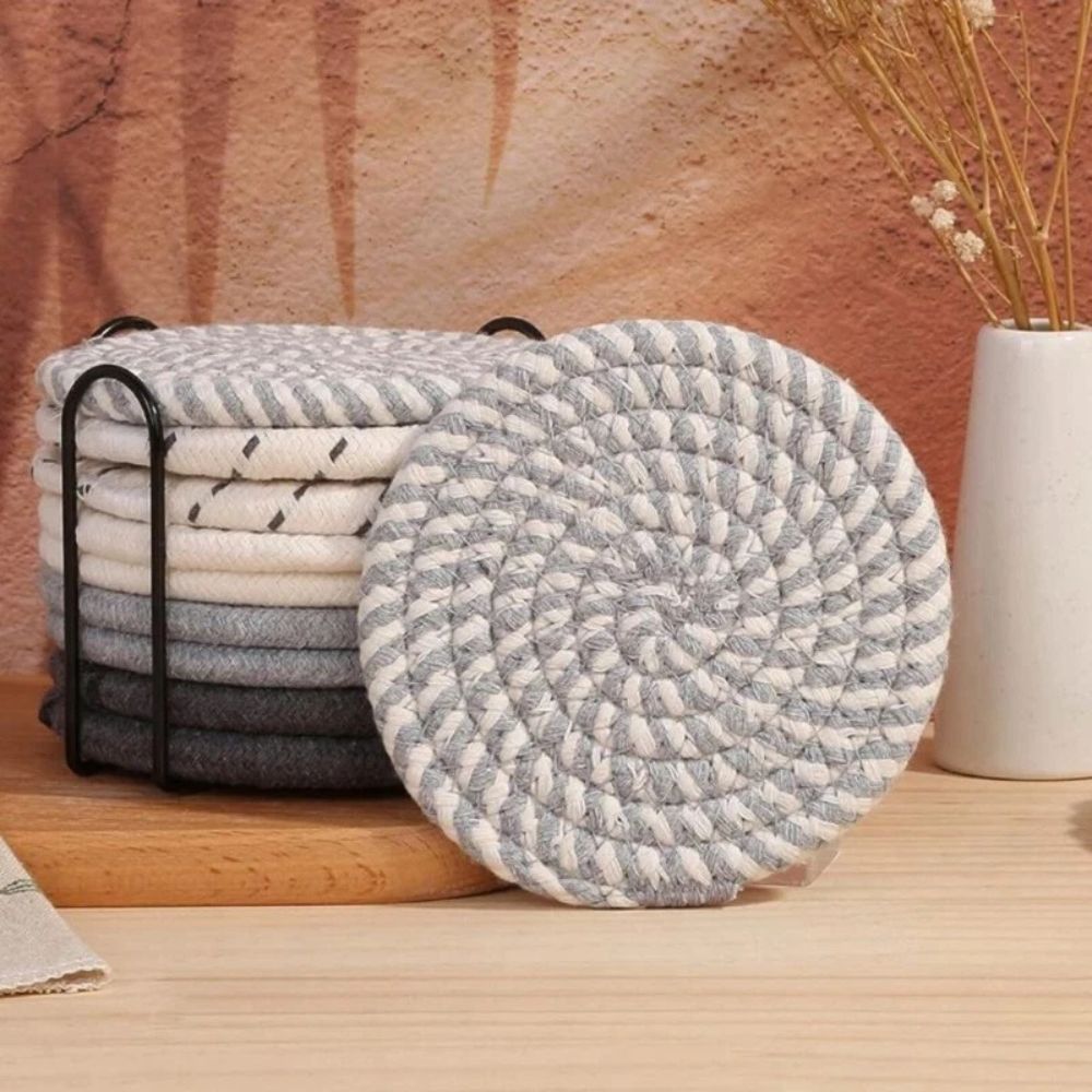 Woven Whirl Coaster Set – 8 Pieces