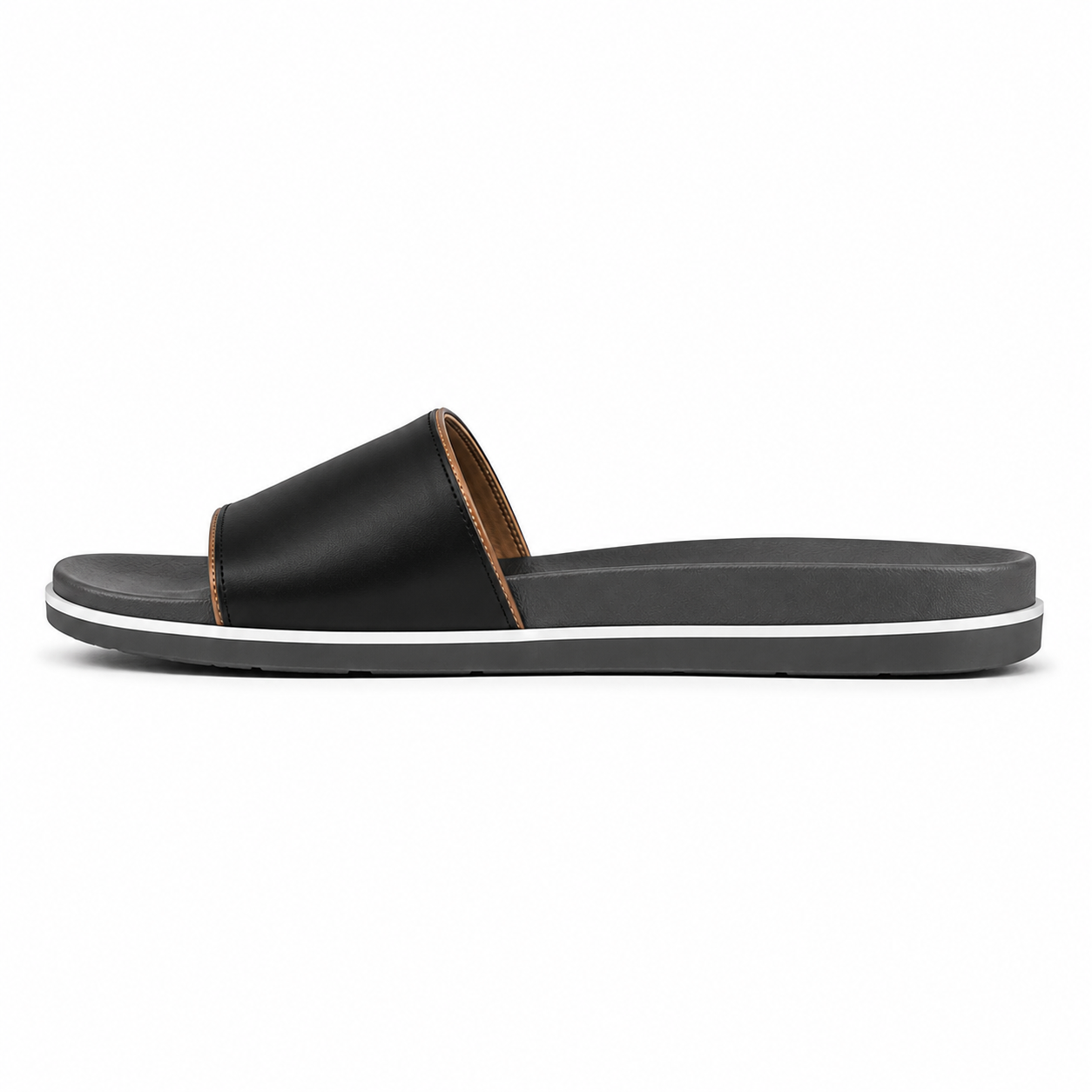 Women's Single-Band Vegan Leather Slide Sandals — Black