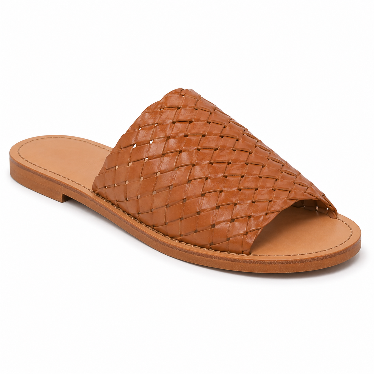 Women's Woven Vegan Leather Slide Sandals — Cognac – Boneroshop