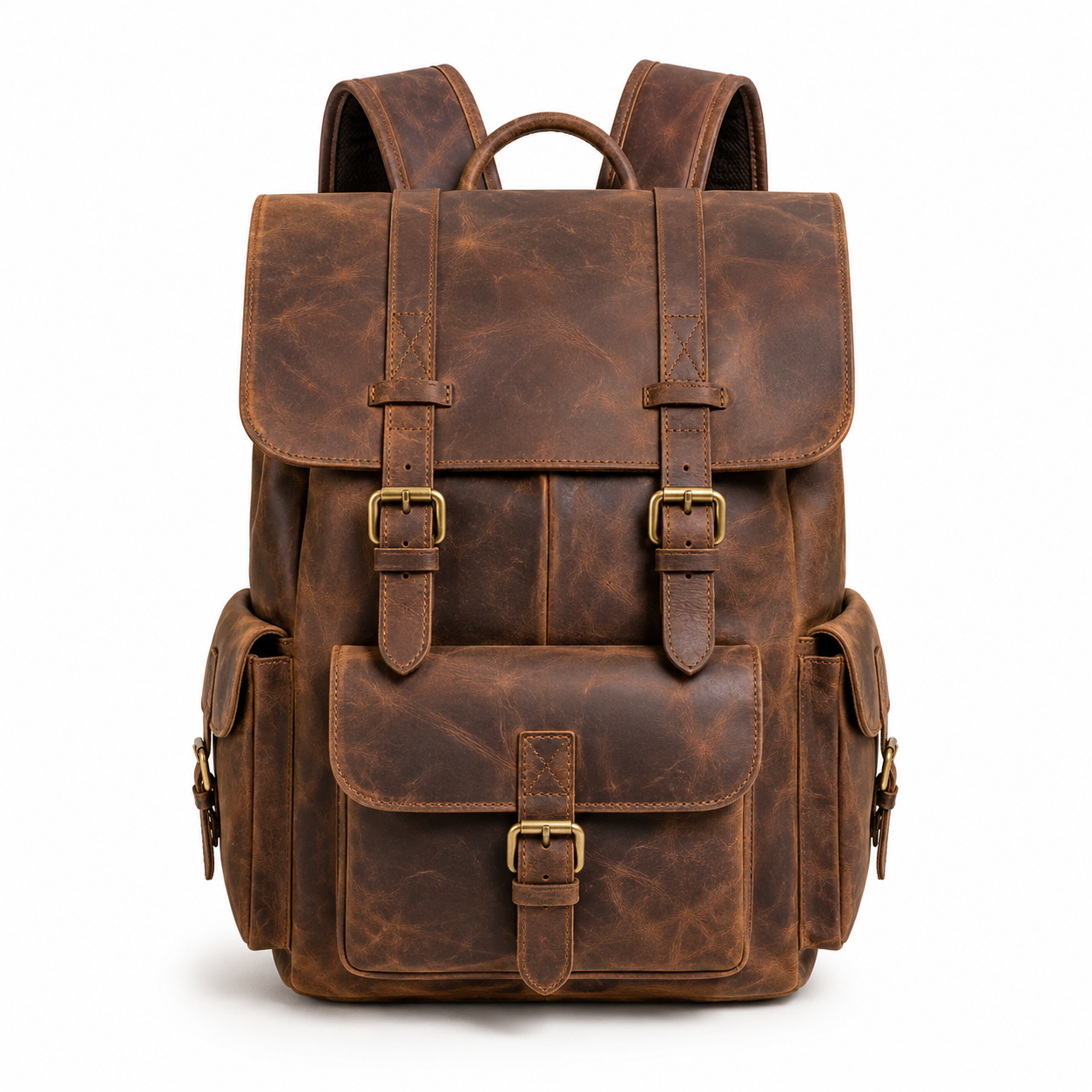 Front view of boneroshop Vintage Leather Backpack