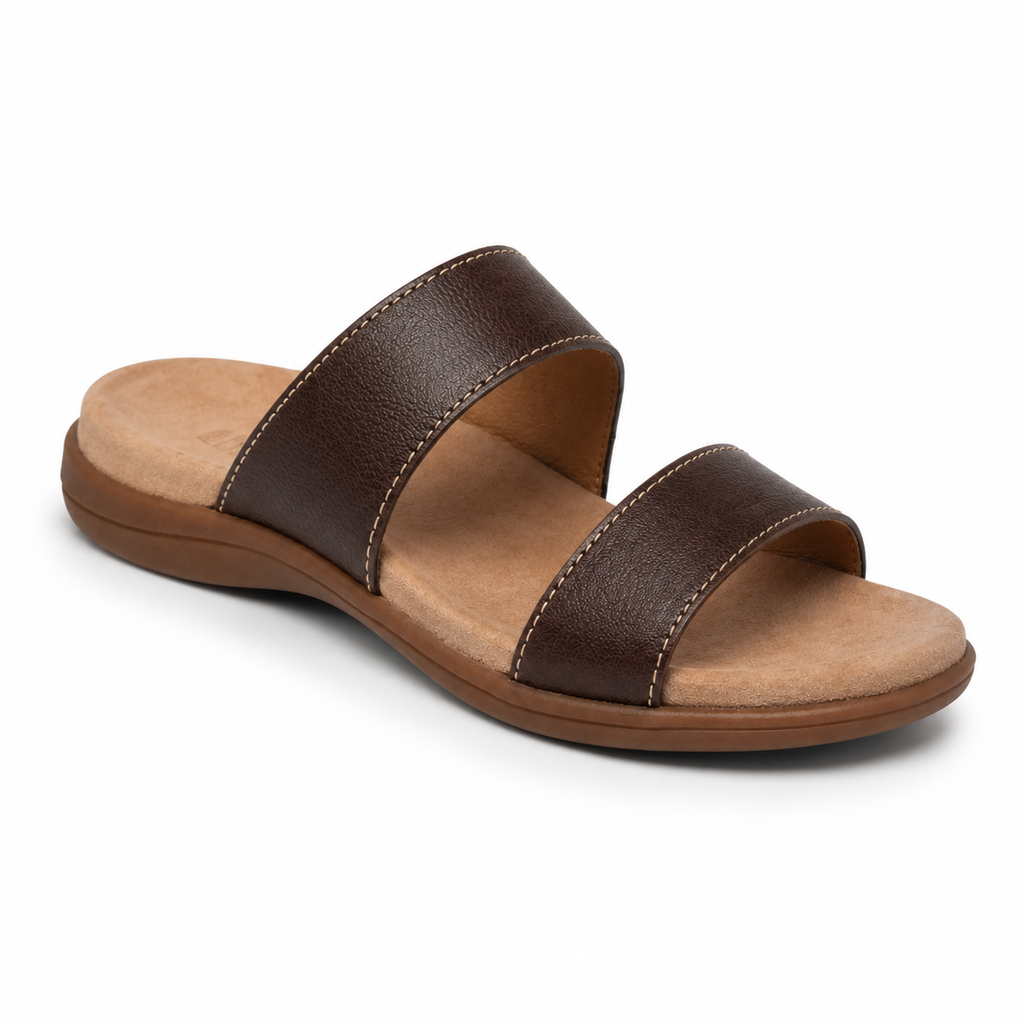 Close-up of leather straps on boneroshop sandal.