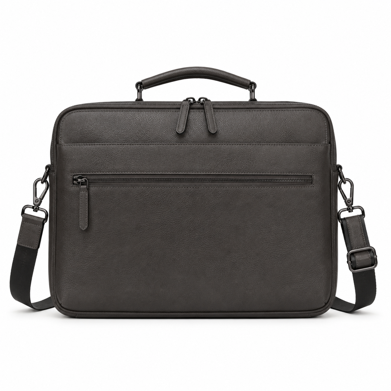 Front view of boneroshop leather laptop bag in charcoal.