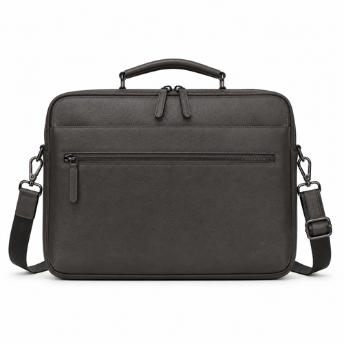 Front view of boneroshop leather laptop bag in charcoal.