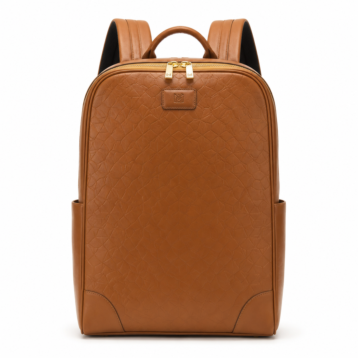 Front view of boneroshop leather backpack in tan