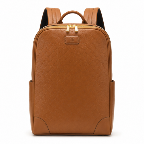 Front view of boneroshop leather backpack in tan