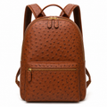 Front view of brown ostrich leather backpack